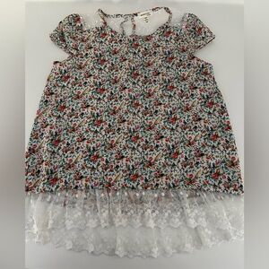 Monteau Multicolor Floral Top with Lace